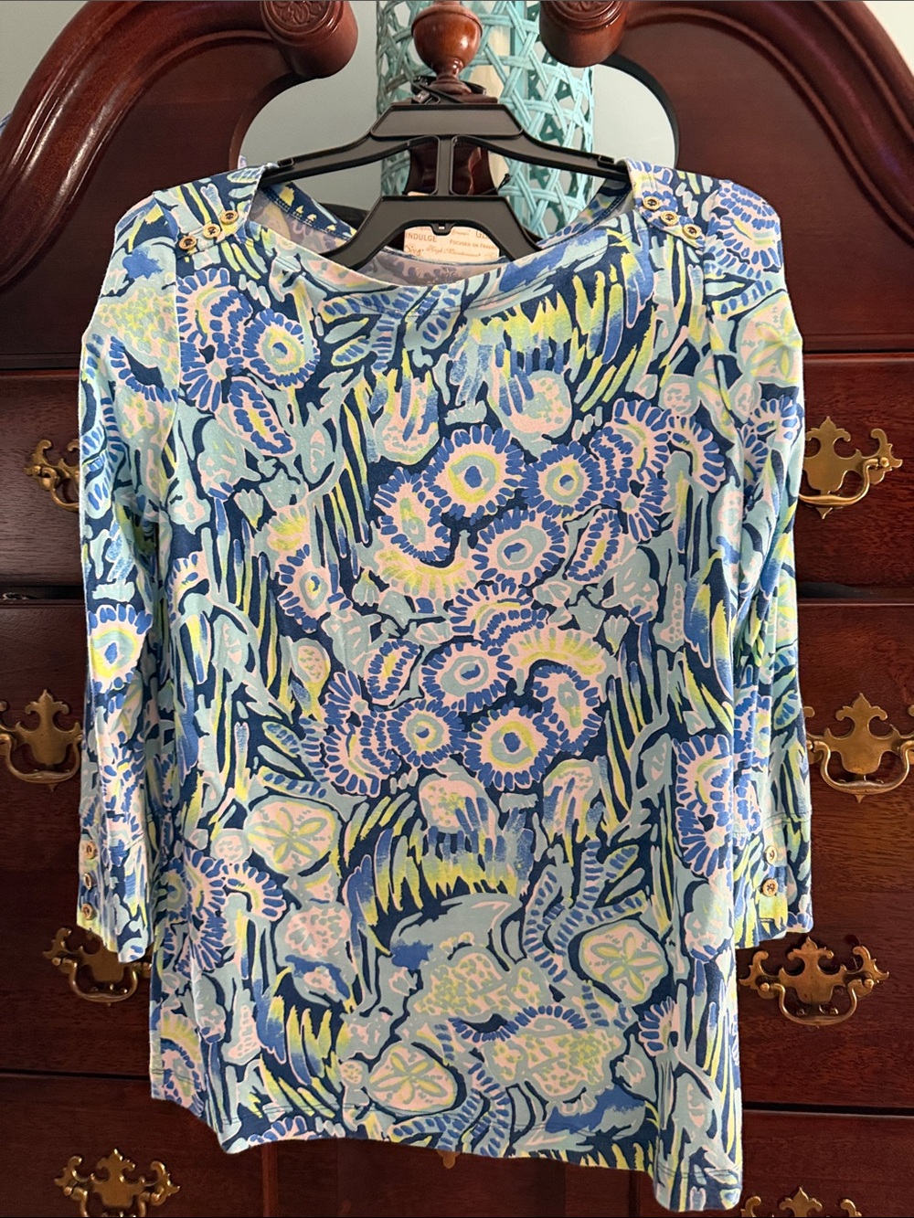Lilly Pulitzer Blue Multicolor Floral Long Sleeve Top